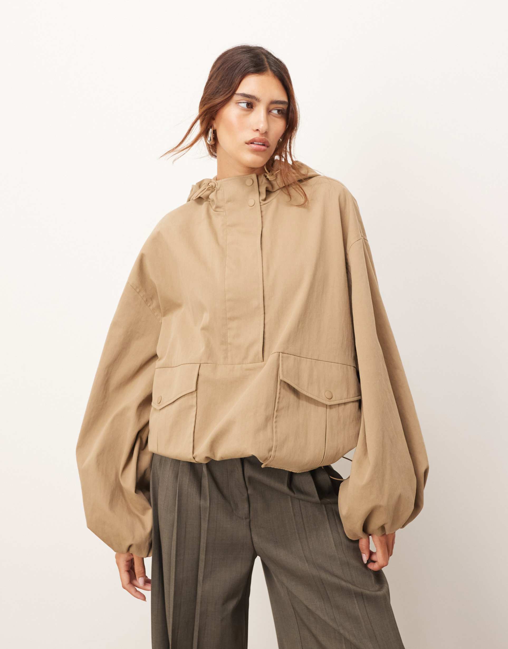 arrange bubble hem windbreaker jacket in stone