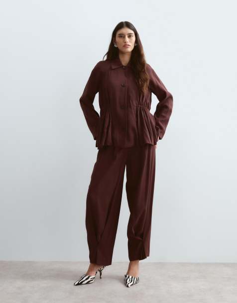 ARRANGE button down cinch waist blazer and balloon trousers co-ord in dark cherry - view 1