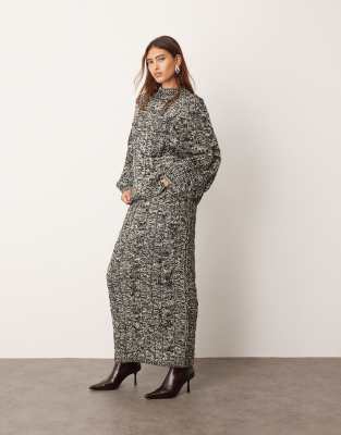 ARRANGE ARRANGE cable knit column midi skirt in mono-Black
