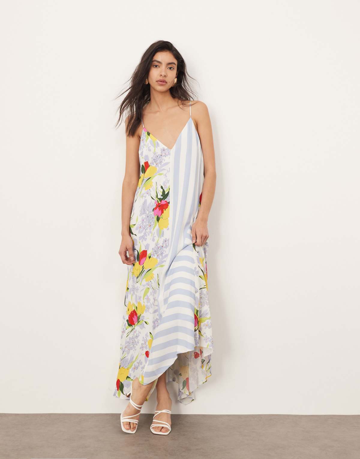 ARRANGE cami hanky hem midi dress with contrast panel print