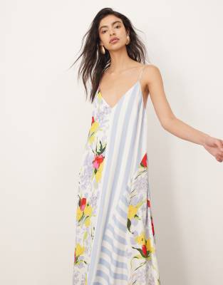 ARRANGE CAMI HANKY HEM MIDI DRESS WITH CONTRAST PANEL PRINT-MULTI 
