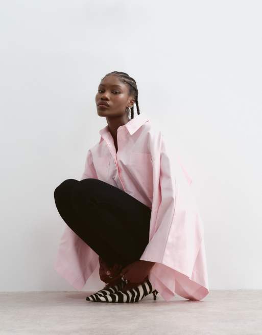 ARRANGE camicia in cotone oversize stile mantella con taglio squadrato rosa, 1 di 5