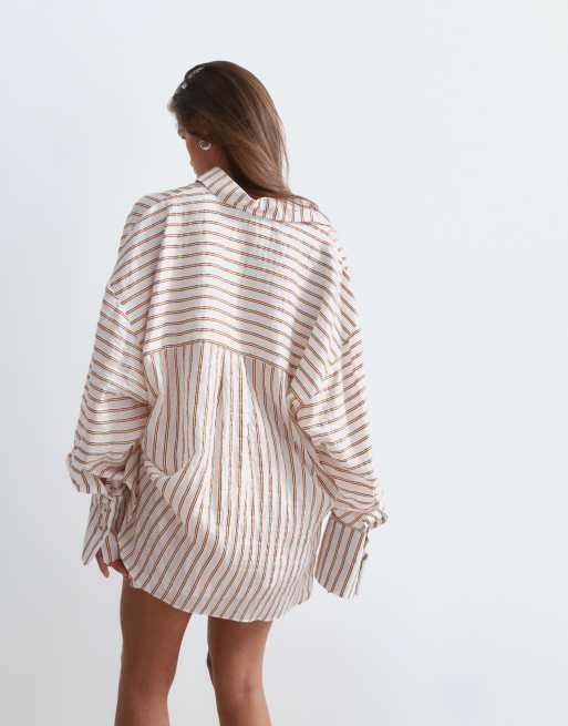 ARRANGE - Camicia oversize a righe naturali in coordinato, 4 di 4