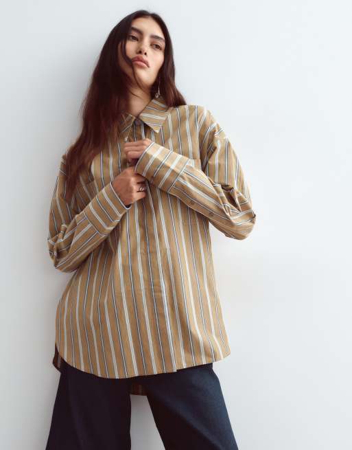 ARRANGE - Camicia oversize premium color pietra a righe, 1 di 5