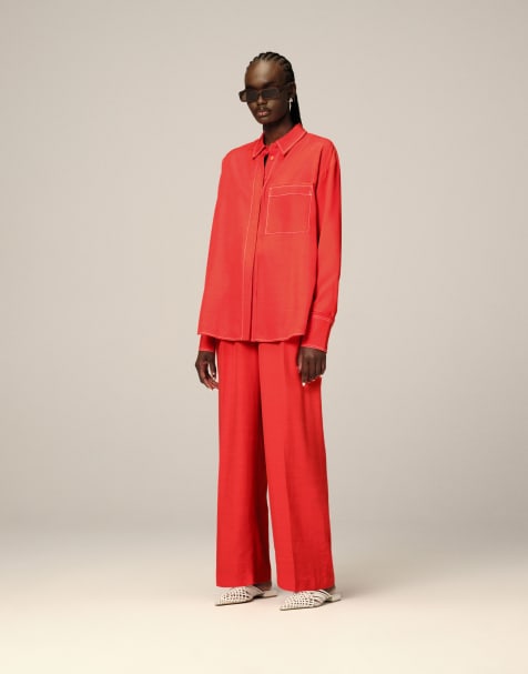 ARRANGE - Camicia oversize rossa con cuciture a contrasto in coordinato - view 1