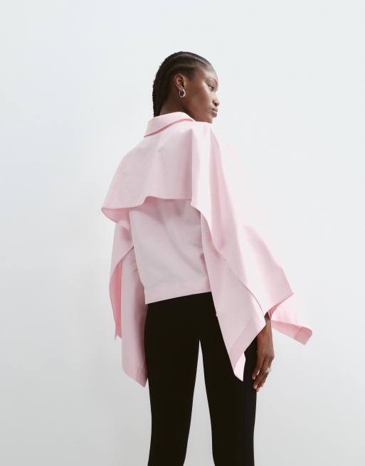 ARRANGE camisa de algodón extragrande estilo capa de corte cuadrado en rosa, 4 de 5