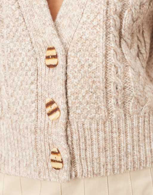 ARRANGE - Cardigan senza maniche in maglia lavorata a trecce marrone, 3 di 4