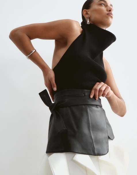 ARRANGE ceinture en cuir ajustée noire - view 1