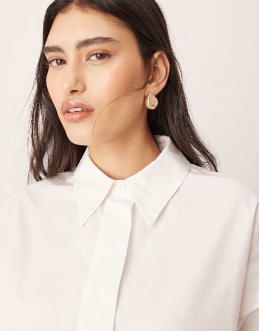 ARRANGE - Chemise coupe carrée en popeline épaisse avec épaules plissées, 3 de 4