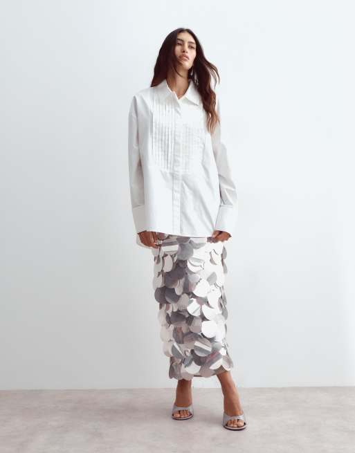 ARRANGE chemise de soirée plissée premium blanche, 2 de 4