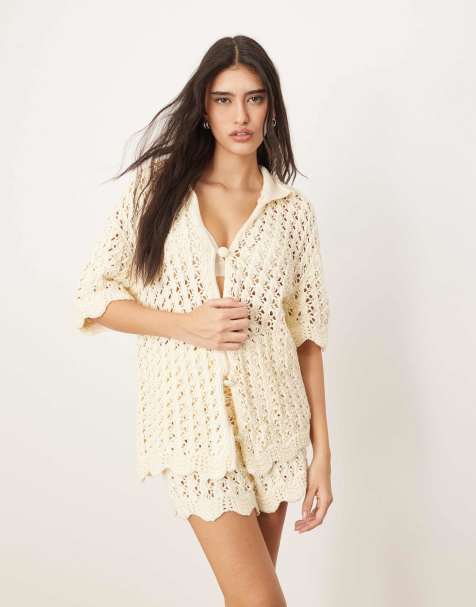 ARRANGE - Chemise d'ensemble en maille ajourée - Blanc cassé - view 1