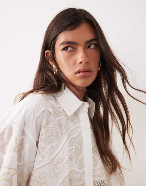 ARRANGE - Chemise d'ensemble oversize brodée ajourée - Blanc, 2 de 4