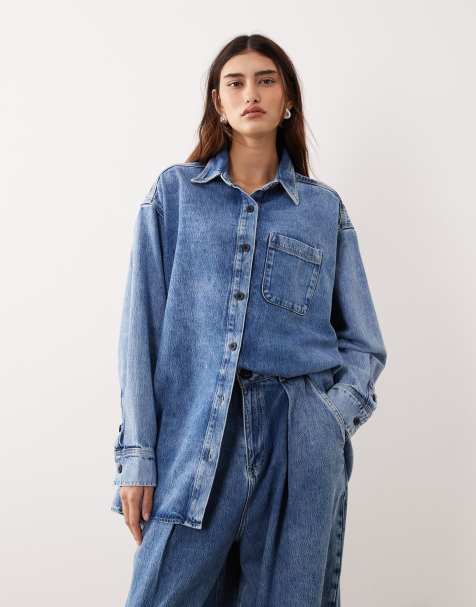 ARRANGE - Chemise en jean d'ensemble avec coutures apparentes - Bleu moyen délavé - view 1