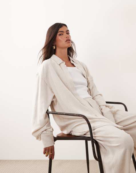 ARRANGE - Chemise oversize d'ensemble en lin à poche cargo - Blanc - view 1