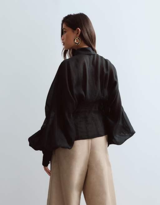 ARRANGE - Chemise sculptante en organza de qualité supérieure - Noir, 4 de 4