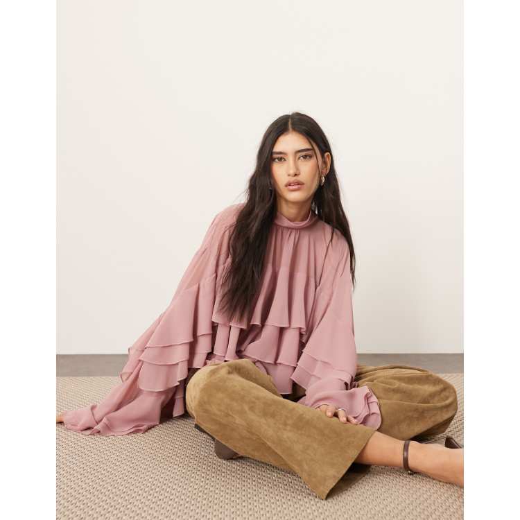 ARRANGE chiffon high neck ultimate ruffle blouse in dusky