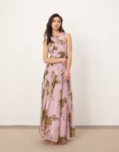 ASOS DESIGN deep cowl neck mesh maxi dress with twisted strap in striped print