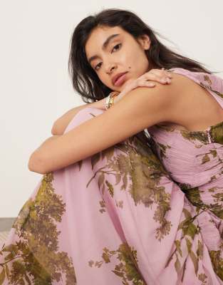 ARRANGE CHIFFON RUCHED PANEL DROPPED WAIST VOLUME MAXI DRESS 