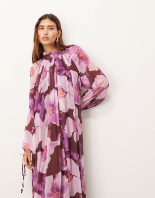 Arrange Chiffon Trapeze Maxi Dress With Balloon Sleeves In Multi