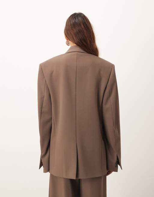 ARRANGE – Chokladbrun, enkelknäppt kavaj i ylle och oversize, del av set, 3 av 4