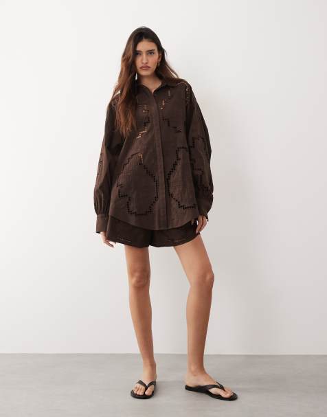 ARRANGE - Chokoladebrune shorts med udskårne broderinger - Del af sæt - view 1