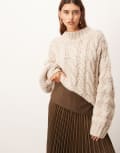[ARRANGE] ARRANGE chunky cable hand knit oversized jumper in cream-White M Cream