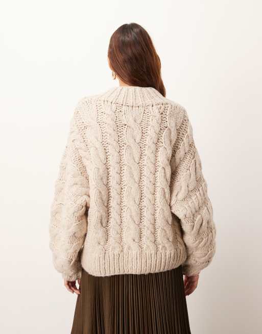 ARRANGE chunky cable hand knit oversized jumper in cream, 4 of 4