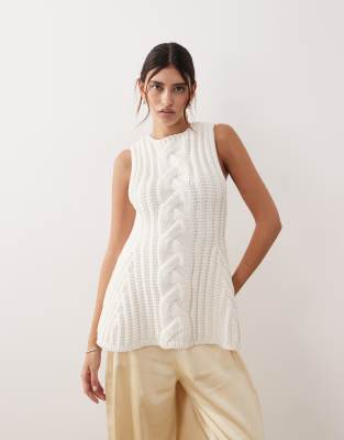 Arrange Chunky Cable Knit Peplum Top In White