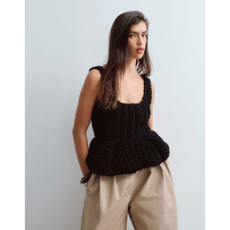 ARRANGE chunky hand knit peplum top in black | ASOS