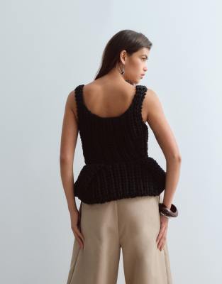 ARRANGE chunky hand knit peplum top in black | ASOS