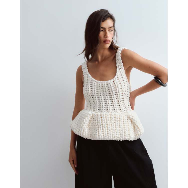 ARRANGE chunky hand knit peplum top in cream | ASOS