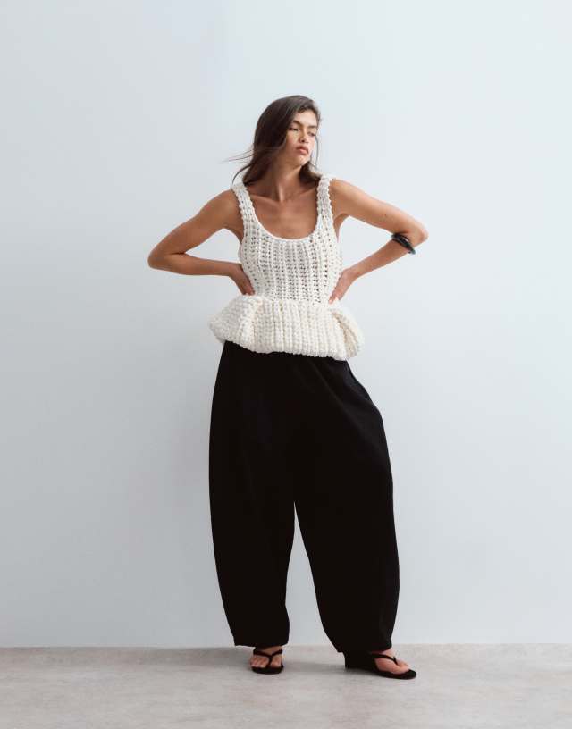 ARRANGE chunky hand knit peplum top in cream | ASOS