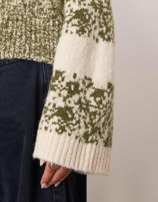 ARRANGE chunky mixed knit sweater in green and cream, 2 of 4