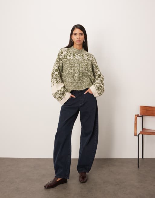 ARRANGE chunky mixed knit sweater in green and cream, 4 of 4