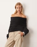 [ARRANGE] ARRANGE chunky rib knitted off shoulder jumper in black XS Black