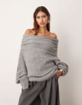 [ARRANGE] ARRANGE chunky rib knitted off shoulder jumper in charcoal-Grey S Grey