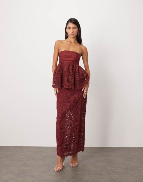 ARRANGE floral cornelli column co-ord midi skirt in merlot