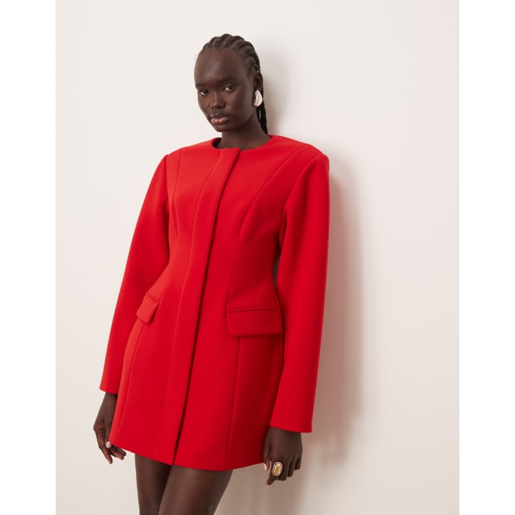asos red blazer dress Miss Selfridge fitted waist blazer dress in red