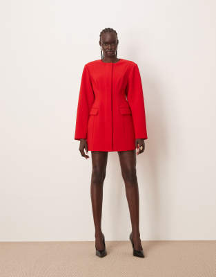 Arrange Cinched Waist Blazer Dress In Red
