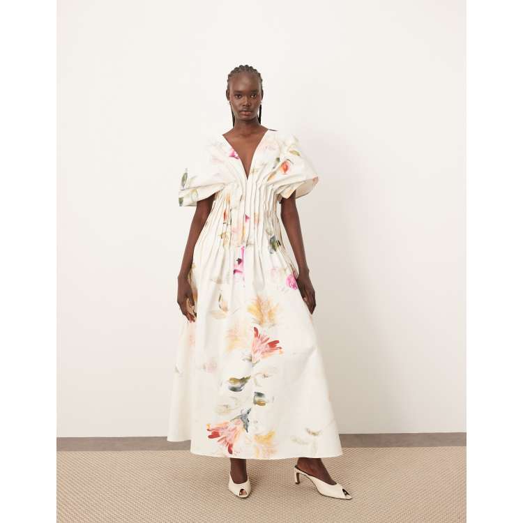新品タグ付きRosemuse pleats floral print dress ARRANGE cinched waist pleat detail maxi dress in floral