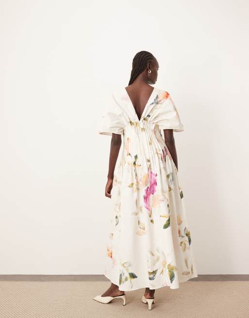 パーティードレス Pleated Floral-print Grain De Poudre Dress NWT ZARA SS22 WOMAN FLORAL PRINT WRAP PLEATED LONG DRESS