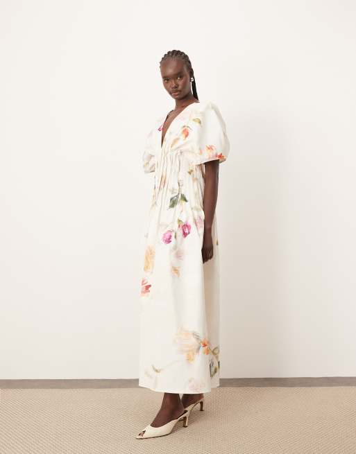 ARRANGE cinched waist pleat detail maxi dress in floral print | ASOS