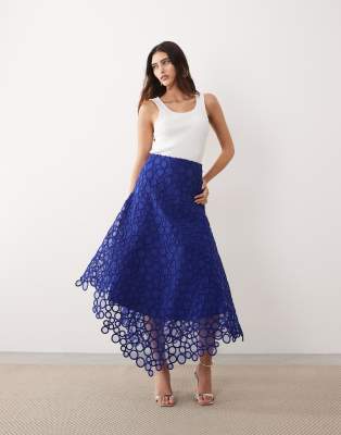 ARRANGE circle embroidered full maxi skirt in blue