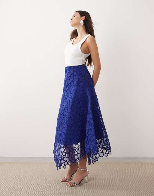 ARRANGE circle embroidered full maxi skirt in blue , 3 of 5