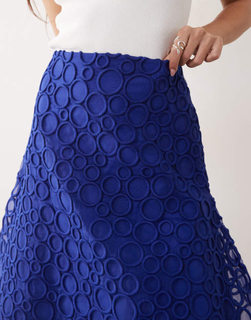 ARRANGE circle embroidered full maxi skirt in blue , 4 of 5
