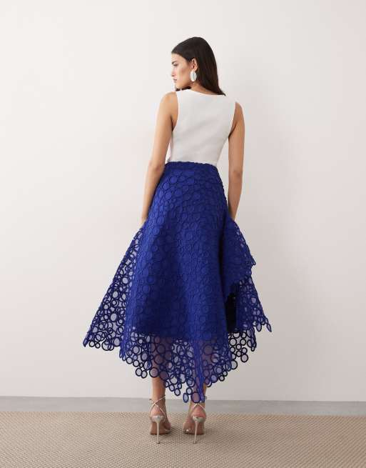 ARRANGE circle embroidered full maxi skirt in blue , 5 of 5