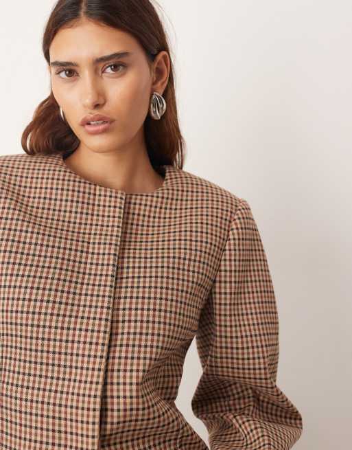 ARRANGE clean collarless sculpted blazer in micro check