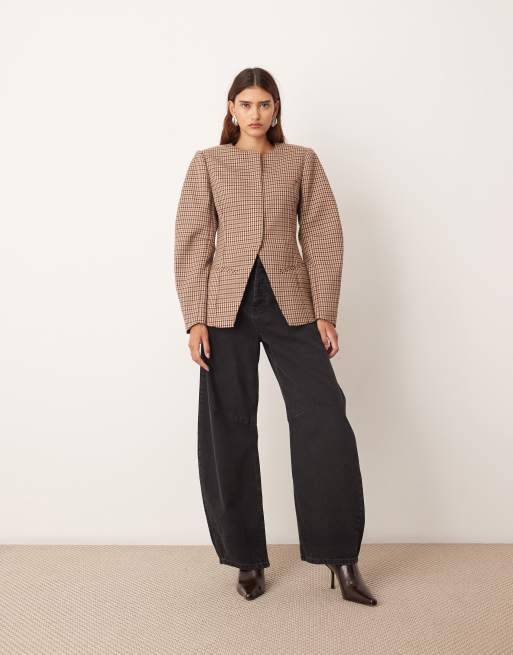 ARRANGE clean collarless sculpted blazer in micro check