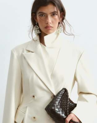 ARRANGE clean pleat detail double breasted blazer co-ord in cream