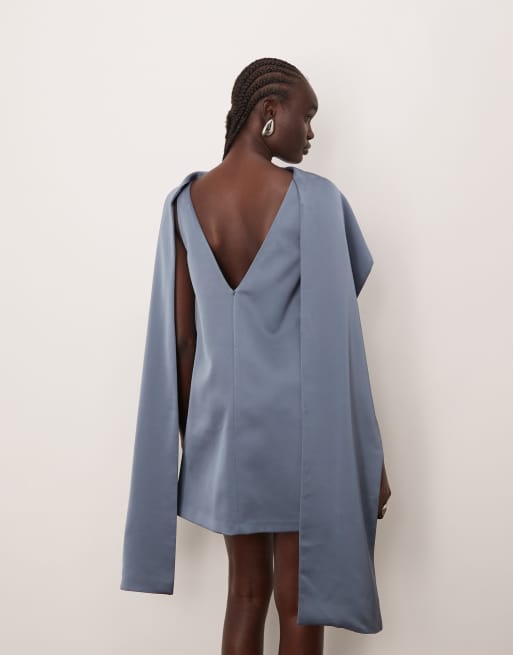 ARRANGE clean scarf neck shift structured mini dress in dusky blue, 2 of 4